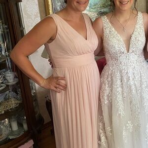 David's Bridal, Pink Chiffon, V neck bridesmaid dress